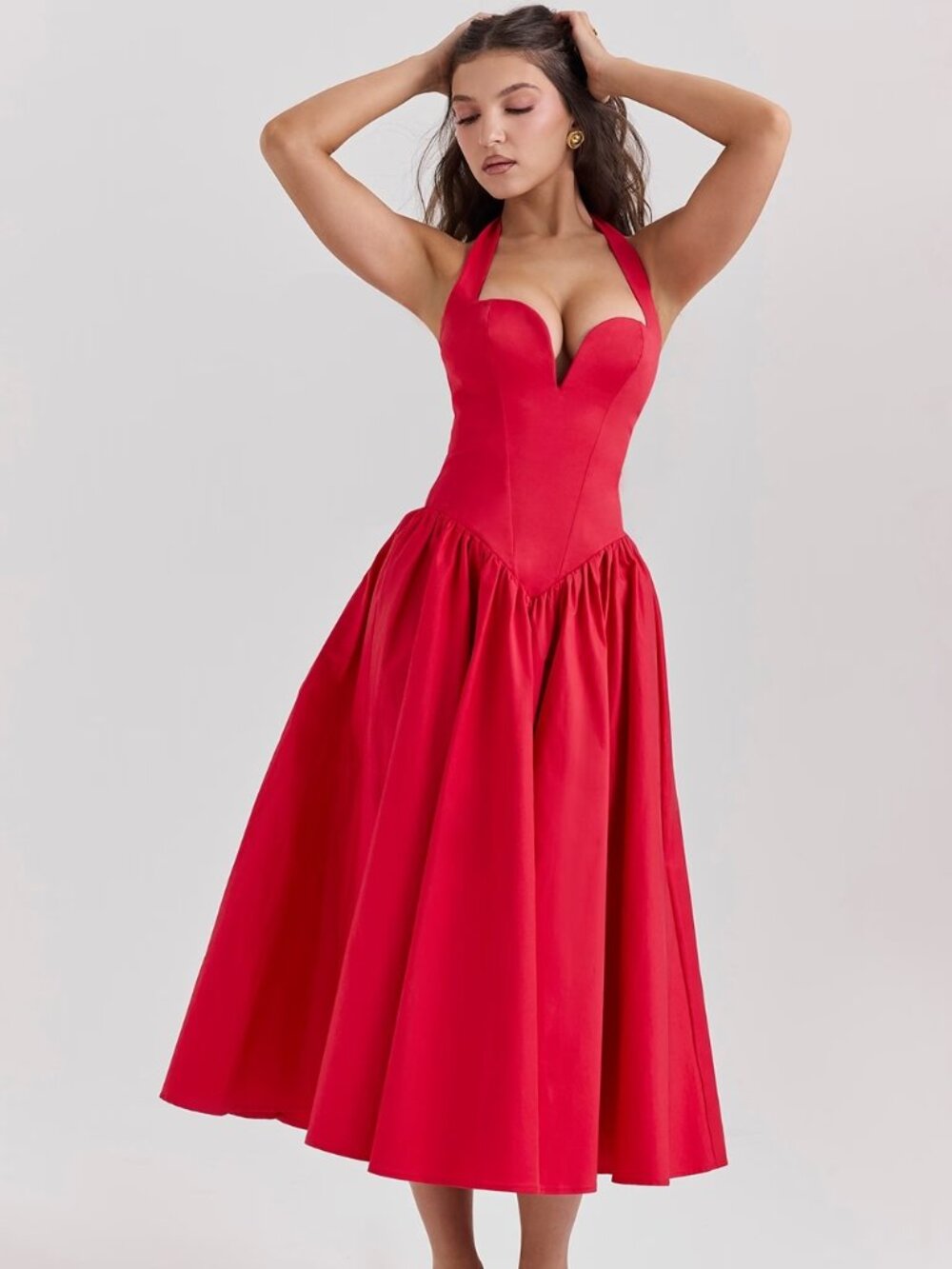 House of CB | Coquette scarlet halter red midi dress